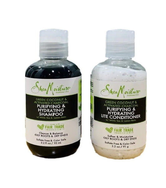 Shea Moisture Green Coconut & Activated Carbon Shampoo & Conditioner, 3.2Oz