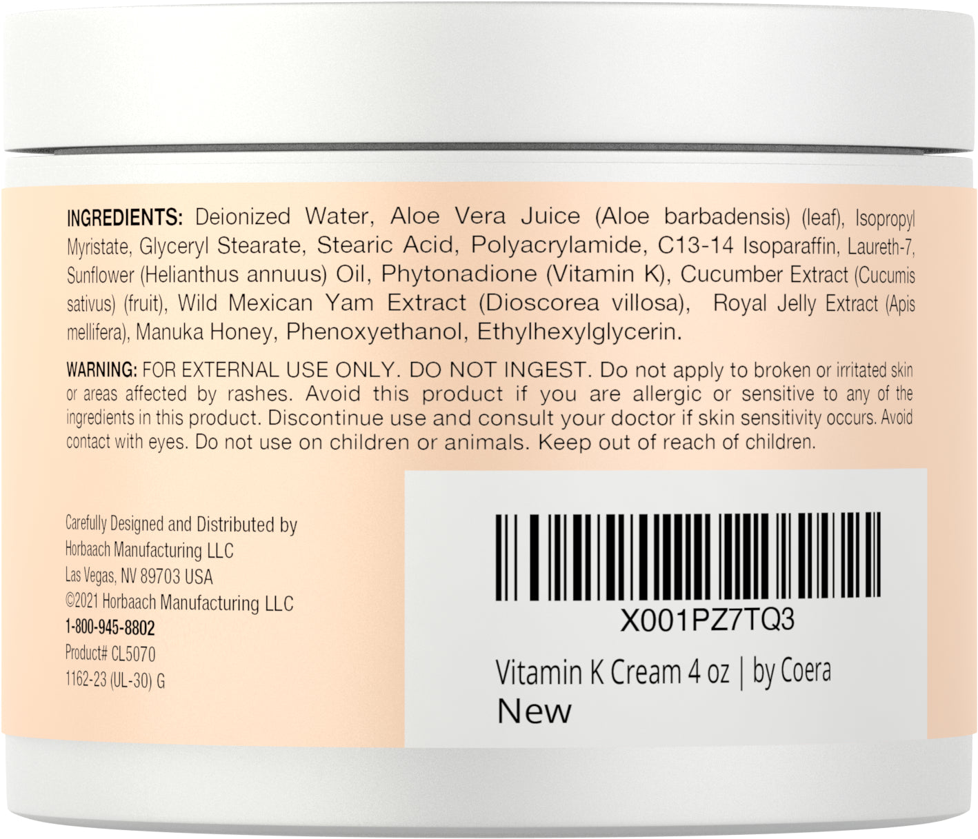 Vitamin K and Yam Cream | 4 Oz | Premium Formula for Bruises, Spider Veins 