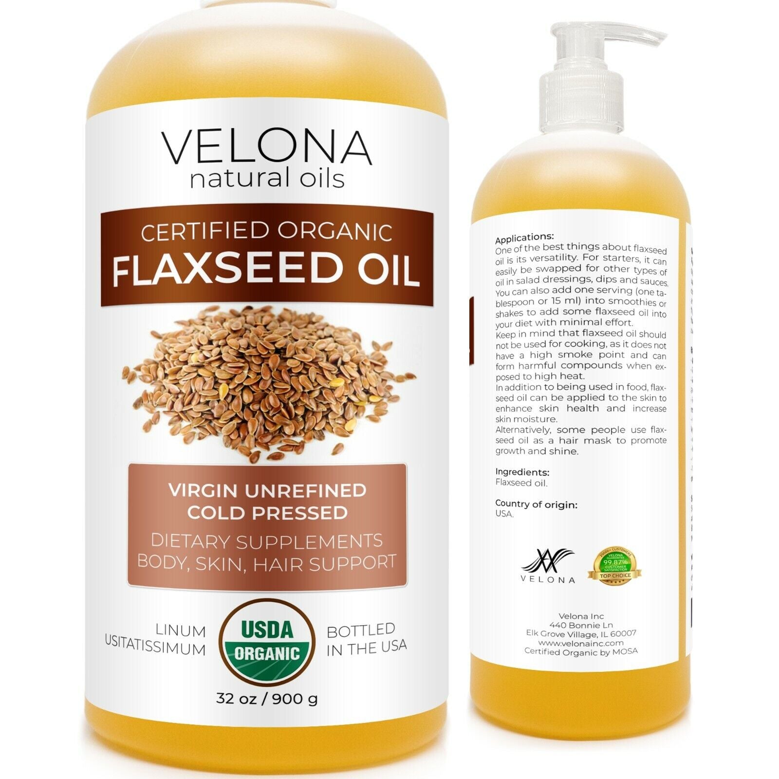 Flaxseed Oil 2 Oz - 7 Lb | 100%  Pure USDA Certified Organic 