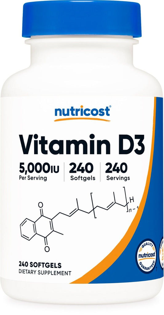 Vitamin D3 5,000 IU, 240 Softgels - Gluten Free & Non-Gmo