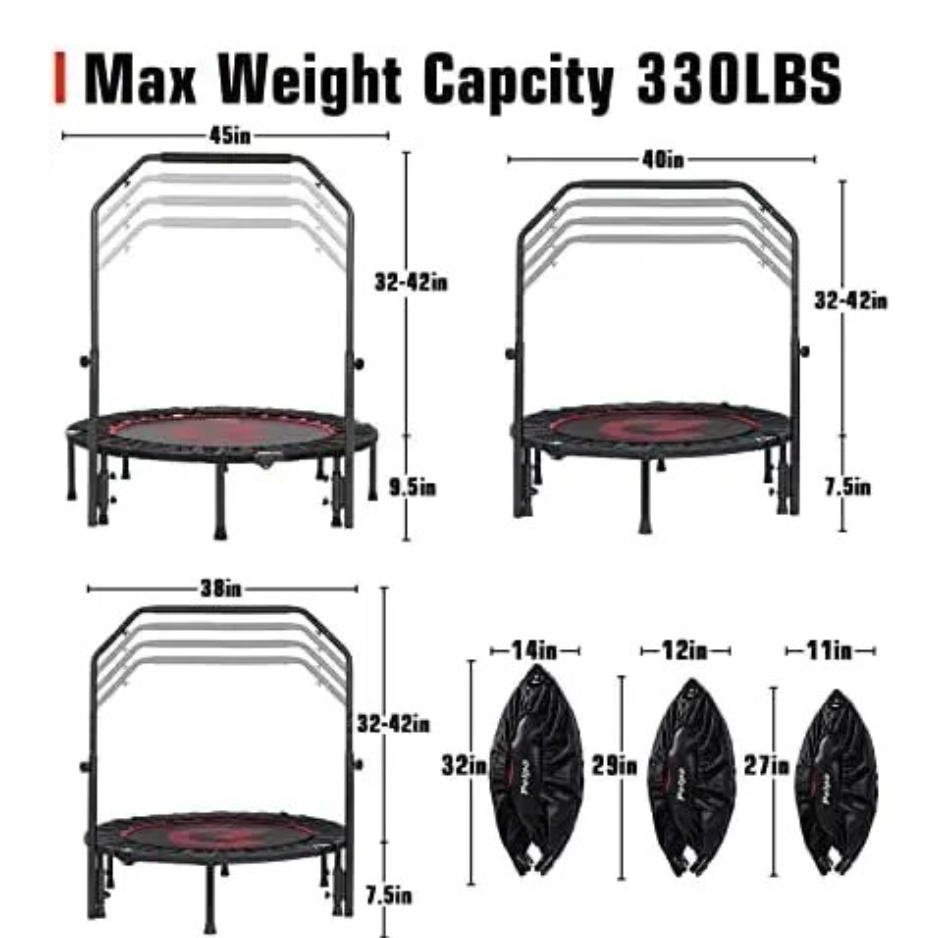 Rebounder (Mini trampoline for adult) Fitness, HITT training 330lbs max weight