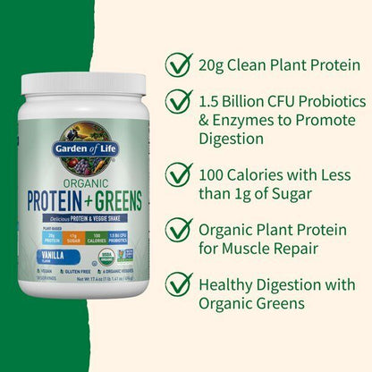Organic Plant Protein & Greens Powder, Vanilla Shake, 20G Protein, FAST SHIPPING